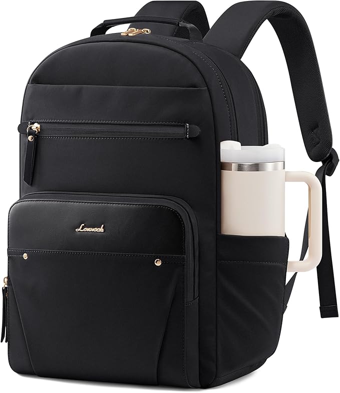LOVEVOOK Laptop Backpack for Women with 2X Extra-Large Tumbler Pockets, 15.6" Work Backpack Purse, Travel Personal Item Bag, Carry On Business Computer Bag for Office, School, or Gift, Black