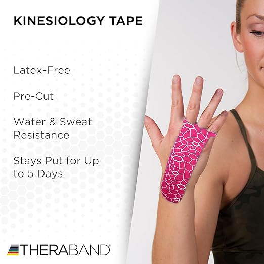 THERABAND Kinesiology Tape, Pink/White, 1 Roll, with XactStretch Indicators, Long-Lasting Athletic Tape for Shoulder, Back & Knee, Latex-Free & Water Resistant for Men and Women, Pre-Cut