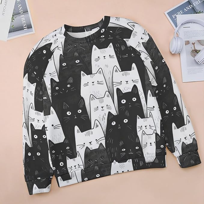 Long Sleeve Shirt Women Fall Cat Print Funny Hide Belly Vacation Plus Size Ladies Hippie Dressy Sweaters