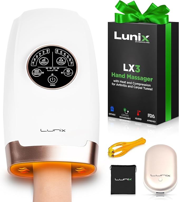 Lunix LX3 Hand Massager, Shiatsu Hand Massage Machine with Heat and Compression, 6 Levels Pressure Point Therapy for Arthritis, Carpal Tunnel, and Finger Numbness, Pain Relief