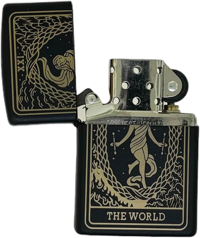 23 Custom Tarot Card - Major Arcana Card Laser Engraved Zippo Black Matt Windproof Lighter (The World)