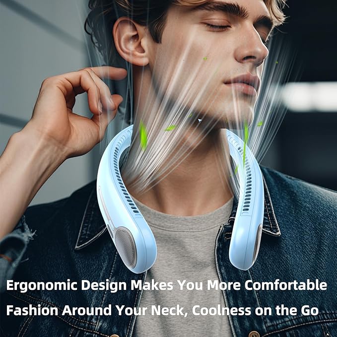 Portable Neck Fan,Hands Free Personal Wearable Bladeless Fan,6000mAh USB Rechargeable,360° Cooling,LED Display,4-Speeds,Birthday Gifts for Men Women Dad Mom,Christmas Gifts (Light blue)