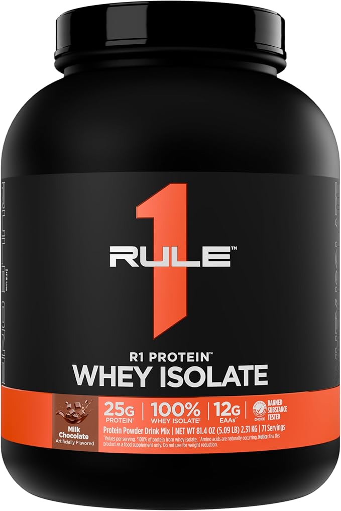 Rule 1 R1 Protein Whey Isolate - with 25g Protein & 6g BCAA Exclusively from Isolated & Hydrolyzed Sources for Workout Recovery (5 Pounds*, Milk Chocolate)