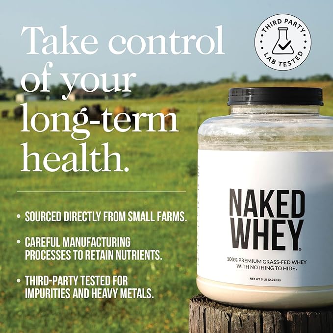 NAKED Strawberry Whey Protein - All Natural Grass Fed Whey Protein Powder + Dried Strawberries + Coconut Sugar- 5lb Bulk, GMO-Free, Soy Free, Gluten Free. Aid Muscle Growth & Recovery - 61 Servings