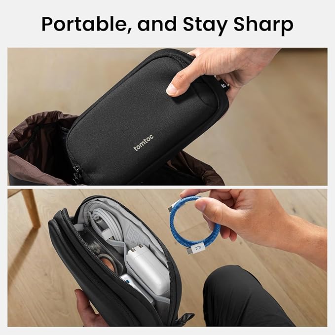 tomtoc Electronic Organizer Travel Case, Water Resistant Dual Compartment Tech Pouch Cable Organization Storage Bag for Charger, Cord, Phone, Hard Drive, Power Bank, Accessories Travel Essentials
