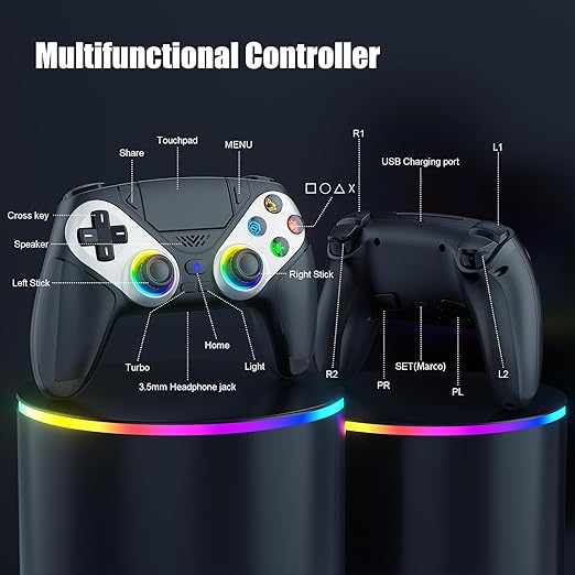 Gamrombo LED Wireless Controller for PS5, Compatible with PS5 Pro/Slim/PC, Dual Vibration, Macro/Turbo Function, 3.5mm Audio Jack, 6-Axis Motion Contro Gamepad with Speaker