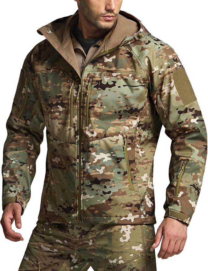 CQR Men's Tactical Softshell Jacket, Winter Warm Fleece Lined Coat, Water Resistant Outdoor Hunting Hiking Rain Windbreaker