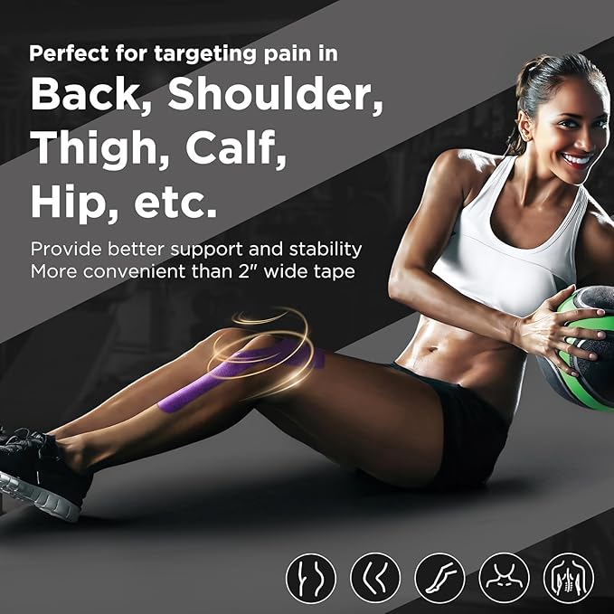 OK TAPE Extra Wide Kinesiology Tape, Precut K Tape Strips, Elastic Physical Therapy Athletic Tape for Pain Relief & Joint Support | Back, Shoulder, Knee (4" x 10" - 20Pcs) Black