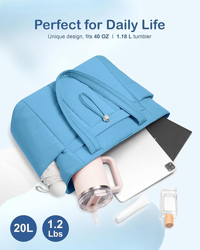TOPDesign Puffy Tote Bag for Women with Cup Holder & Laptop Compartment & Cosmetic Bag & Trolley Sleeve for Work, Travel