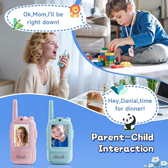 Video Walkie Talkies with for Kids Ages 3-12 – Rechargeable USB Two-Way Radios with Camera, 2 Packs Handheld Intercom for Indoor Outdoor Family Games, Camping, Hiking & Birthday Gifts (Pink & Pink)