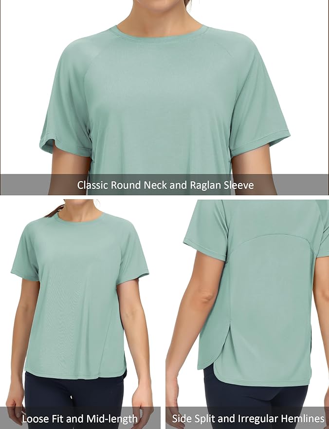 THE GYM PEOPLE Women's Short Sleeve Workout Shirts Breathable Yoga T-Shirts with Side Slits Athletic Tee Tops