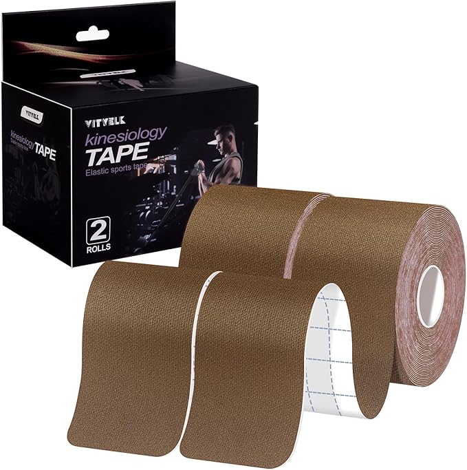 VityElk Kinesiology Tape Uncut 2In x 16.4ft - Elastic Sports Tape for Muscle & Joint Pain Relief, Waterproof Support, Athletic Recovery, Physical Therapy, Latex-Free Design (Brown 2 Roll)