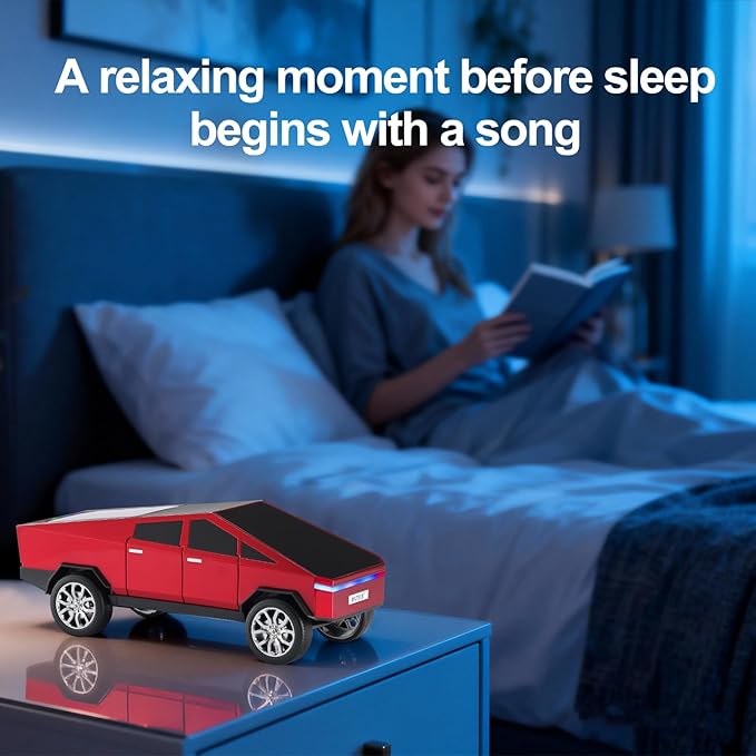 Futuristic Pickup Truck Bluetooth Speaker with LED Display Screen – TWS Stereo, FM Radio, USB/TF Playback, LED Headlights, Built-in Mic, Gift for Truck Fans, Auto Style Lovers&Tech Collectors (Red)