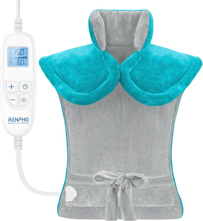 RENPHO Heating Pad for Back Pain Relief, Valentines Day & Birthday Gifts for Her Him Men Women, FSA Eligible, Edge Weighted Electric Heat Pad for Neck and Shoulder, ETL Certified, 24"x33", Gray Green
