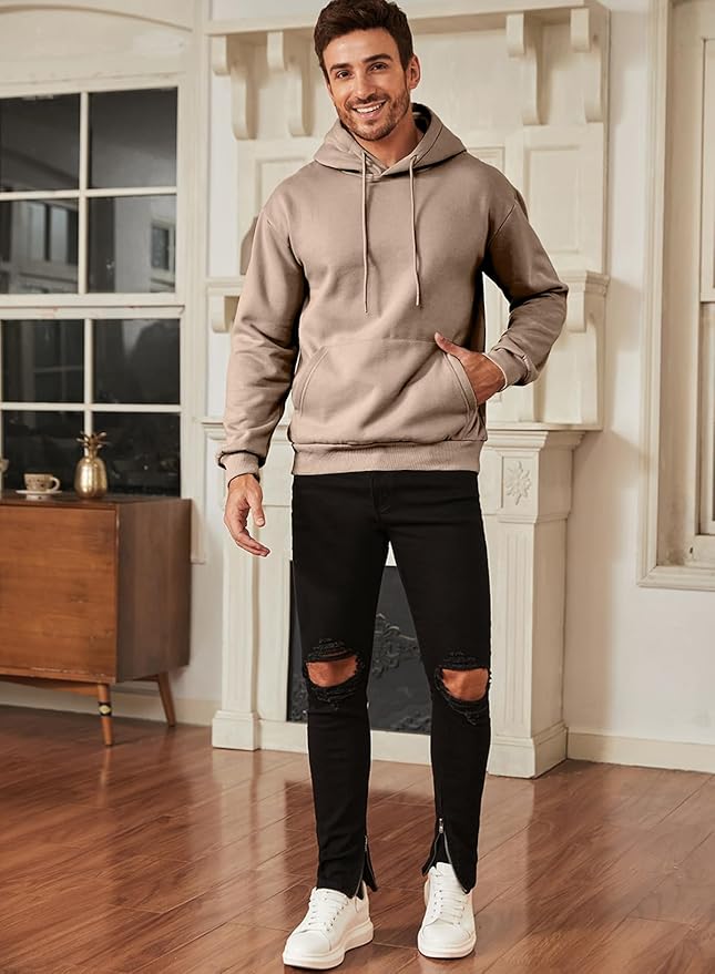 JMIERR Mens Casual Cotton Hooded Collar Drawstring Hoodies Pullover Sweatshirts Casual Long Sleeve Shirts