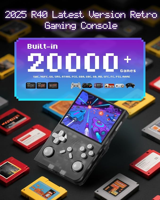 R40 Handheld Game Console – Retro Gaming Console with Built-in 128G TF Card, 20000+ Games | Portable Retro Game Console, Handheld Emulator for Mini/Pocket/Portable Gaming, Handheld Video Games