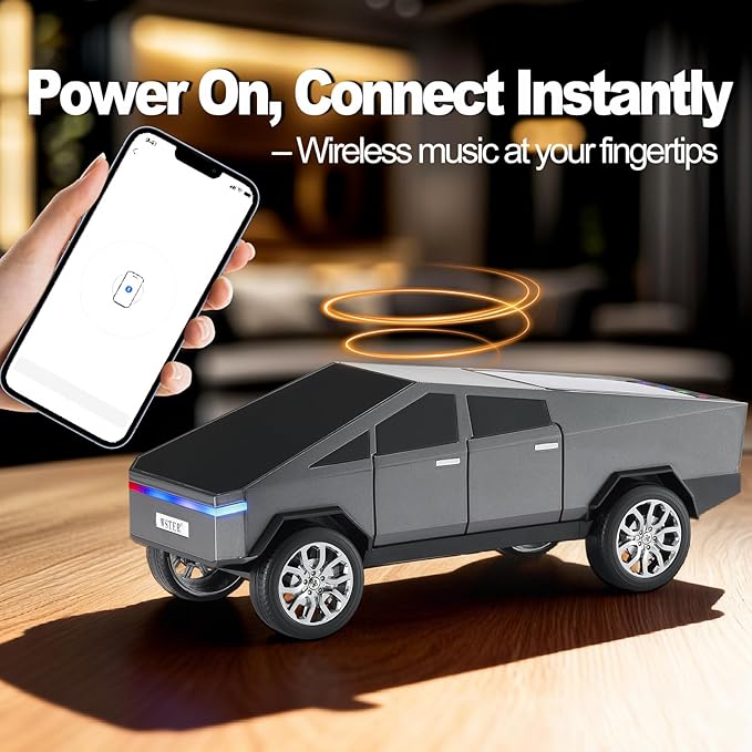 Futuristic Truck Replica Bluetooth Speaker with LED Display Screen – Practical Gift for Model Collectors, Music Listeners & Tech Fans, TWS Pairing, FM Radio, LED Headlight Detail & Mic (Gray)