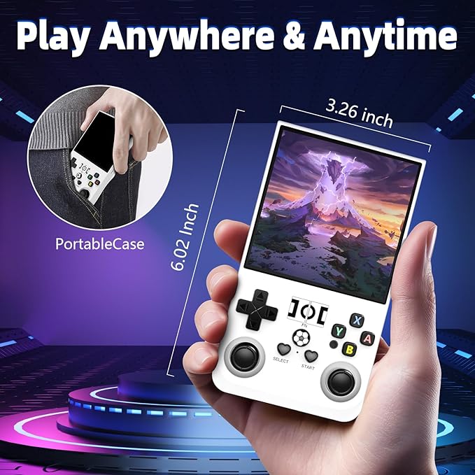 R36MAX Retro Handheld Game Console, 4.0 Inch IPS Screen Retro Gaming Console,Linux System, 4000mAh Battery Portable Pocket Mini Arcade, Built-in 128G,Pearl White