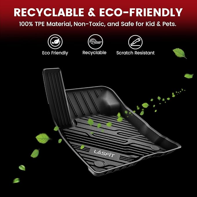 LASFIT Floor Mats for Ford Bronco Sport 2025 2024 2023 2022 2021 Carpeted Floor All Weather Protector Custom Fit TPE Car Liners, 1st & 2nd Row 3pcs Black