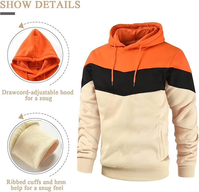 Gesean Men's Novelty Color Block Pullover Fleece Hoodie Long Sleeve Casual Sweatshirt with Pocket