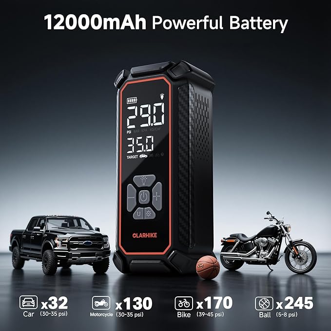 OlarHike Cordless Tire Inflator Portable Air Compressor, 3X Fast Inflation,12000mAh Battery, Air Pump for Car Tires, Pickups, SUVs, Electric Pump with Digital Pressure Gauge/Auto Shuttoff, Gift Ideas