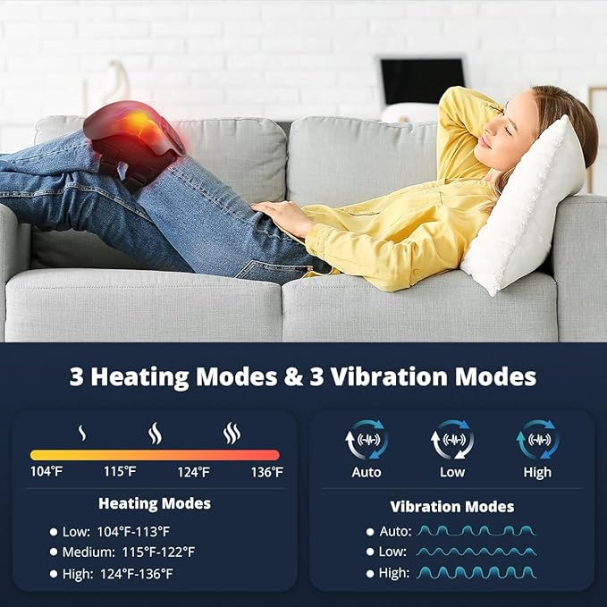 Medcursor Knee Massager with Heat, Cordless Heated Knee Massage for Pain Relief with 3 Heating Levels, 3 Vibration Modes, LED Screen, Adjustable Straps, Gift for Men and Women