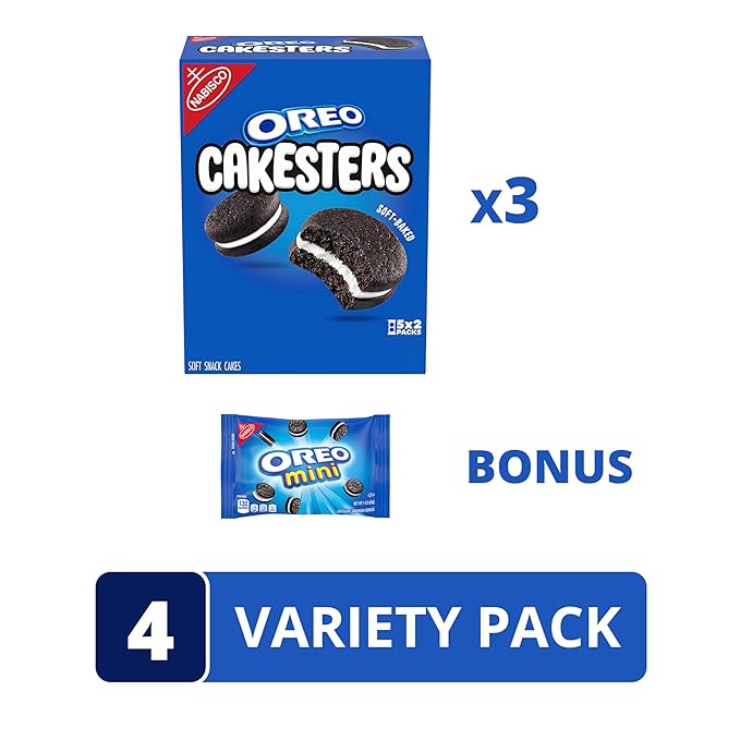 OREO Cakesters Soft Snack Cakes, 3 - 5 Count Packs (15 Total Snack Packs) + Bonus OREO Mini Cookie Snack Pack