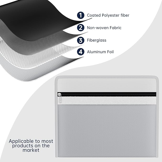 Electronic Travel Organizer Case,Fireproof Tech Accessories Bag,Explosion-Proof Portable Storage Pouch Bag for Power Bank,Phone,Charging Cords,Earphones(10.7”×6.3”,Silver)