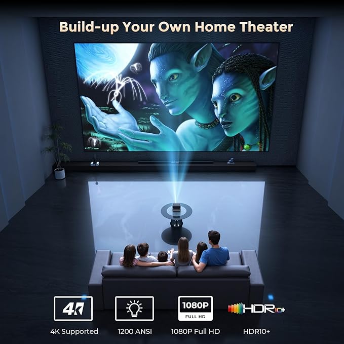 GooDee Video Projector With Wifi And Bluetooth, Smart Portable Projector Movie System Compatible With Netflix/Dolby Audio/Auto Focus & Keystone, 4k Video Decode & 1080p Native For Home Theater/Outdoor