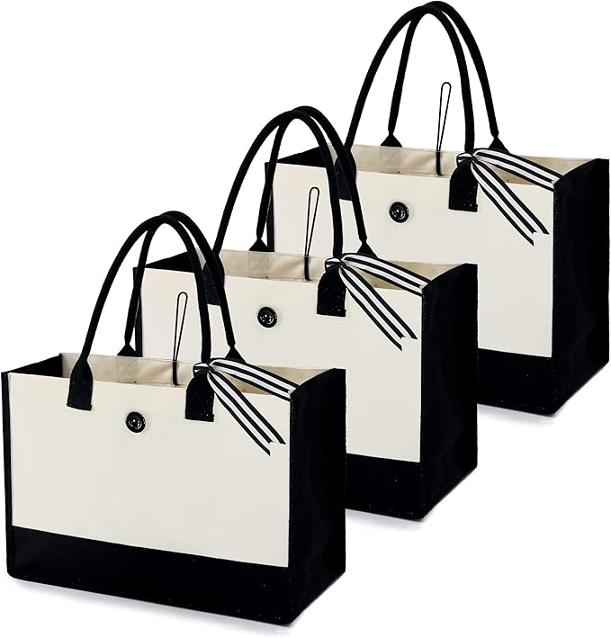 BeeGreen eeGreen Canvas Tote Bags Bulk Personalized Gifts for Women 3 Packs Blank Plain Birthday gifts Beach Bags, wholesale for DIY, Gift for Friends, Teachers, Mom