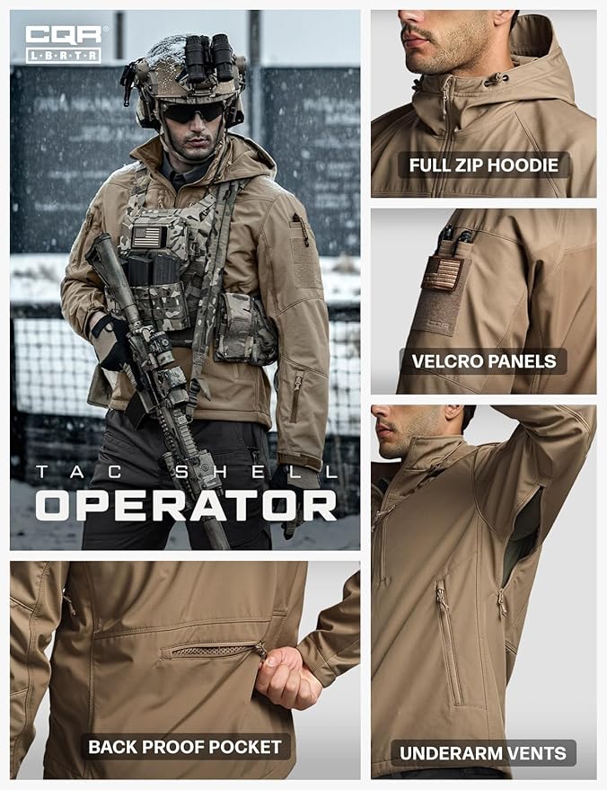 CQR Men's Tactical Softshell Jacket, Winter Warm Fleece Lined Coat, Water Resistant Outdoor Hunting Hiking Rain Windbreaker