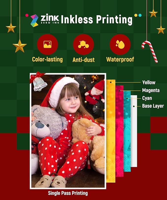 Liene 2x3” Photo Printer, Mini Instant Portable Color Mono Picture Printer Bundle 50 Zink Adhesive Paper, Bluetooth 5.0, Compatible w/iOS & Android, Small Phone Sticker for iPhone, Smartphone, White