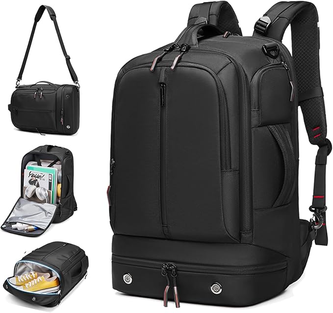 Somago 16 Inch Laptop Backpack Water Resistant Carry On Daypack Backpack Anti Theft Travel Rucksack Backpack with Shoe Compartment Shoulder Strap for Men Women, 33L (Black)