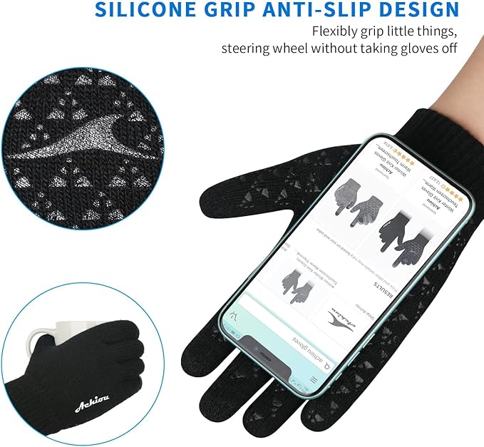 Achiou Winter Gloves, Glove for Men Women, Upgraded Touch Screen Texting Warm Running with Thermal Soft Knit Lining
