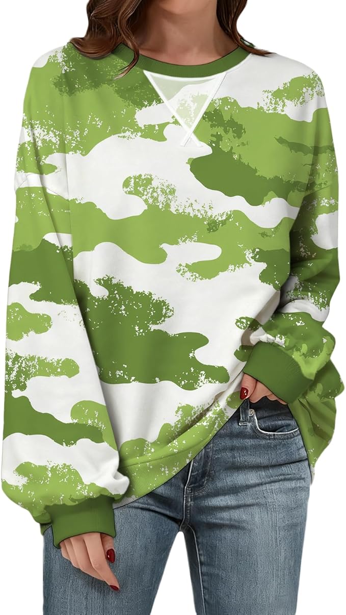 Womens Sweatshirts Fahsion Floral Print Long Sleeve Comfy Fall Tops Oversized Casual Crewneck Pullover Shirts