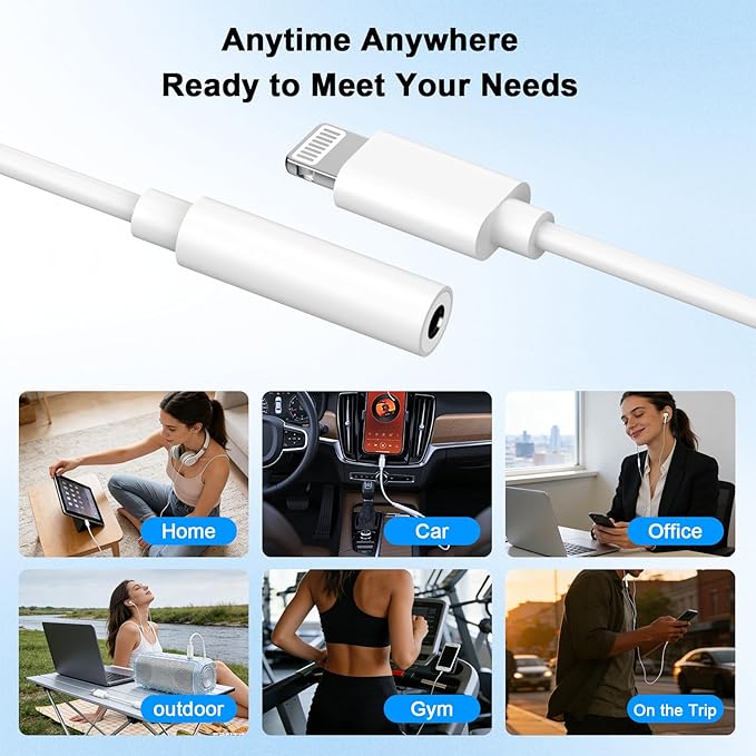 [Apple MFi Certified] 5 Pack Lightning to 3.5 mm Headphone Jack Adapter, iPhone Aux Adapter Converter Dongle Audio Cable Compatible with iPhone 14 13 12 11 X XS 8 7