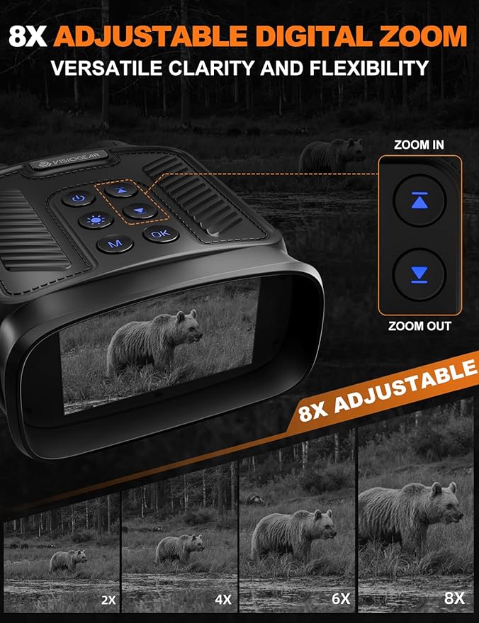 Night Vision Binoculars Nova - 4K 40MP Infrared Night Vision Goggles with 8X Zoom, 3'' HD Screen, 5000mAh Battery, 7-Level IR for Hunting, Camping, Security