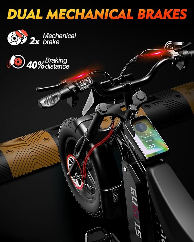 Electric Bike for Adults, 1000W/3000W Peak, 20"-26" Fat Tire Electric Dirt Bike, 48V 15.6Ah/23Ah Battery, Up to 30-35MPH & 45-60 Miles, Full Suspension, Dual Disc Brakes, 7-Speed All-Terrain E-Bike