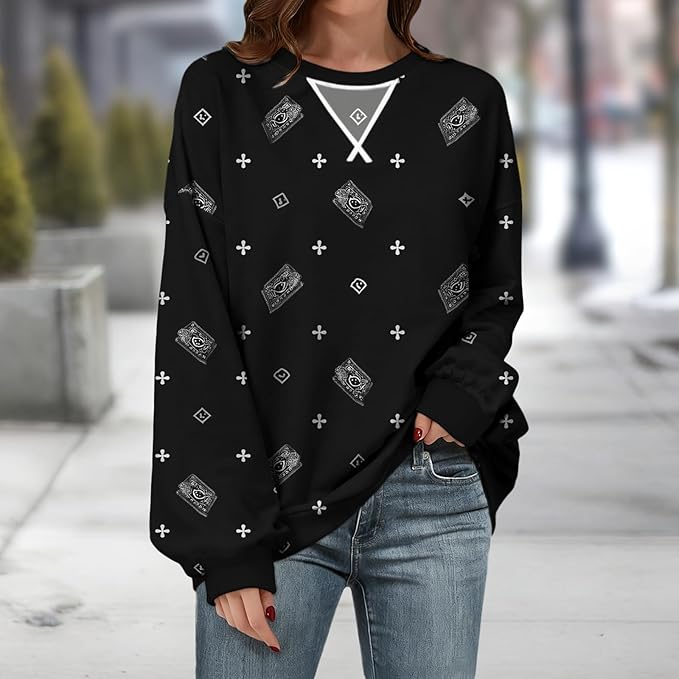 Womens Sweatshirts Fahsion Floral Print Long Sleeve Comfy Fall Tops Oversized Casual Crewneck Pullover Shirts