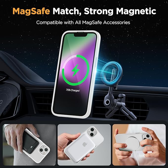 Miracase Magnetic for iPhone 14 Case 6.1 inch (Compatible with MagSafe)（with 2X Screen Protectors） Military-Grade Protection, Anti-Fingerprint Translucent Matte Phone Case Cover, White