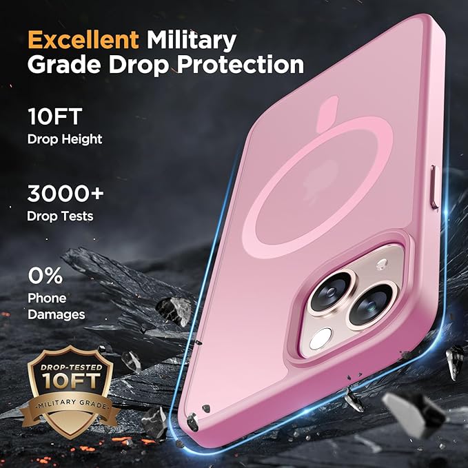 Miracase Magnetic for iPhone 13 Case 6.1 inch (Compatible with MagSafe)（with 2X Screen Protectors） Military-Grade Protection, Anti-Fingerprint Translucent Matte Phone Case Cover, Mes Pink
