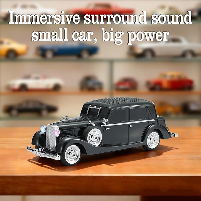 Vintage Car Bluetooth Speaker, Retro Classic Model with Powerful Sound, Built-in Mic, TWS Dual Pairing, Multi-Interface Output, Portable Wireless Outdoor Speaker for Parties & Beach (Black)