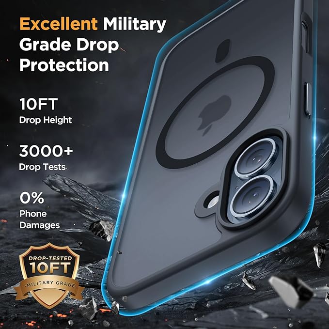 Miracase Magnetic for iPhone 16 Plus Case [with 2X Screen Protectors] [Compatible with MagSafe], Slim Thin Phone Case Military-Grade Protected for iPhone 16 Plus Cover Bumper 6.7 Inch, Black