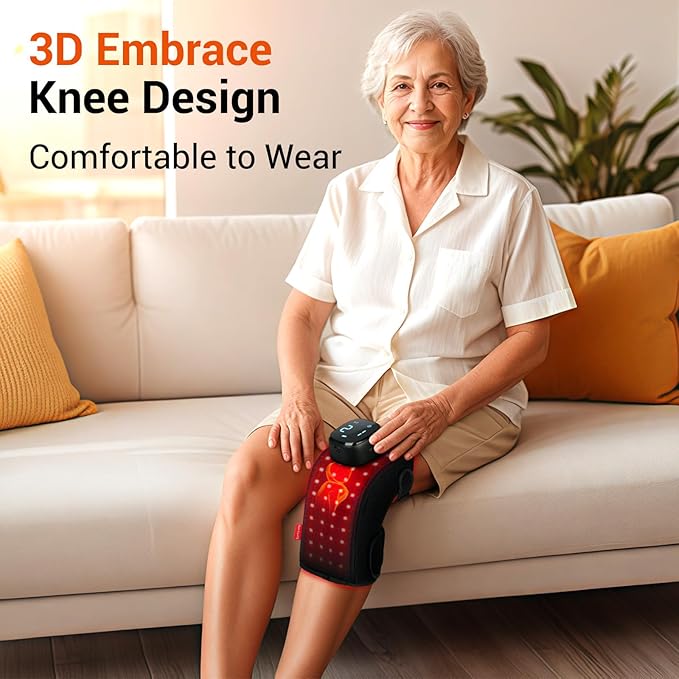 Comfytemp 3D Red Light Therapy Knee Wrap with Vibration Massage, FSA Eligible HSA Cordless 5000mAh Heated Knee Massager, Near Infrared Light Brace for Knee Joint, for Women Men, 660nm & 850nm