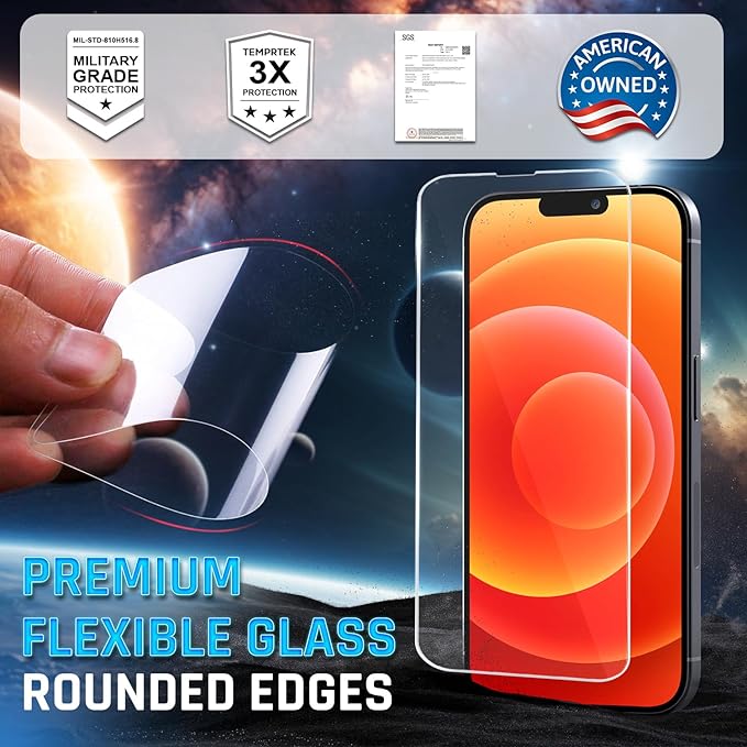 2 Pack iPhone 12 Pro Max Screen Protector 9H Military Grade Scratch Fingerprint Resistance Anti-Glare Shatterproof Tempered Glass - Easy Installation Bubble Free