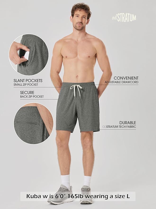 ODODOS Men's Performance Shorts 7" – Ultra Soft odSTRATUM Tech Everyday Shorts with Adjustable Waist and Secure Pockets