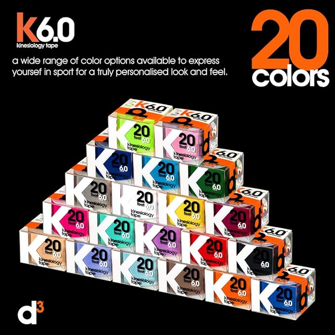 d3 K6.0 Kinesiology Tape - 2in x 20ft Orange (6 Rolls) Latex-Free Hypoallergenic Joint Muscle Sports Medical Injury Support