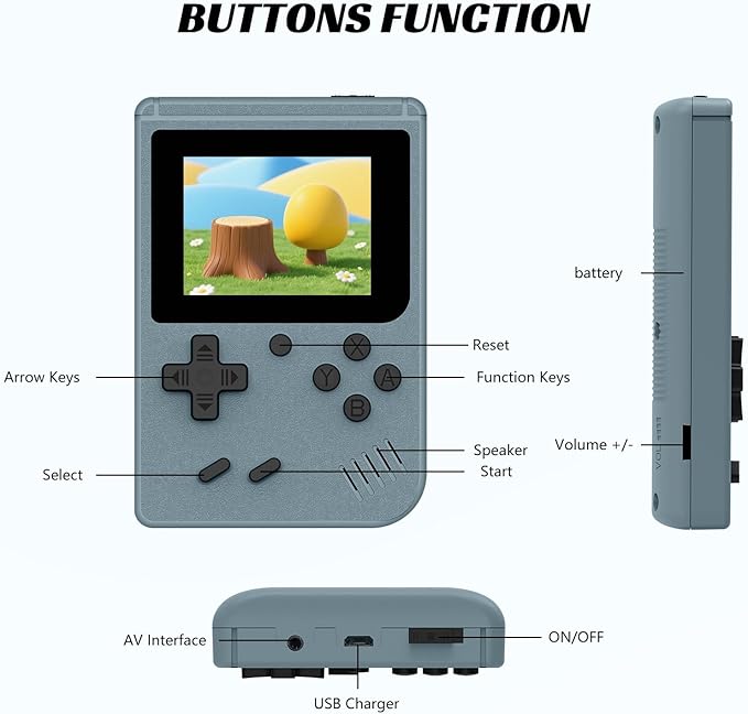 xiskt Retro Handheld Games Console, Built-in 400 Video Games,Portable Video Gaming Player with 3.0 Inch IPS Screen and Rechargeable Battery (Gray)