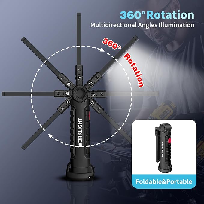 Suranew Rechargeable LED Work Light for Mechanics - Yellow Magnetic Base 360° Rotatable Flashlight, 5 Modes Valentine’s Day Gifts for Men Him - Ideal for Car Repair, Camping & Workshop Tools