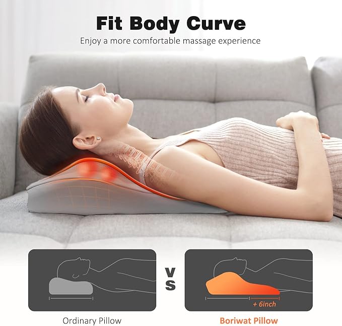 Boriwat Neck and Shoulder Massager with Heat, Shiatsu Massage Pillow with 3D Deep Tissue Kneading for Back Legs Foot Body Pain Relief,at Home Office Car, Gift for Mom & Dad